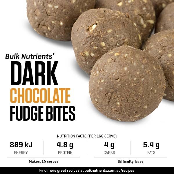 Dark Chocolate Fudge Bites recipe from Bulk Nutrients