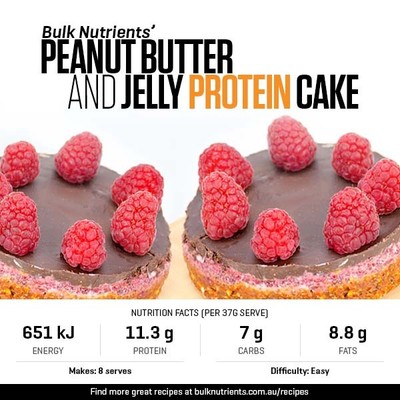 Peanut Butter and Jelly Protein Cake recipe from Bulk Nutrients 