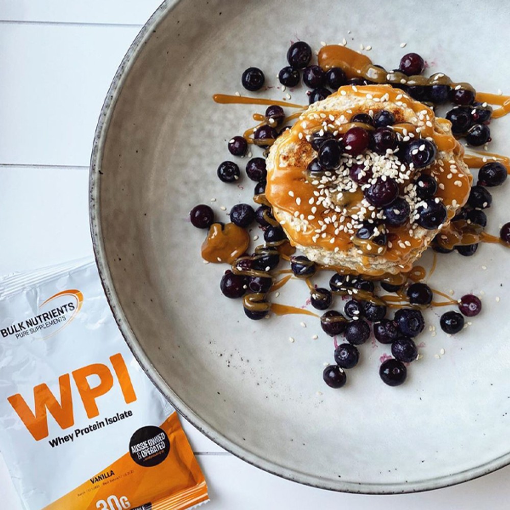 Quick Protein Pancakes with Nutty Caramel Sauce Recipe