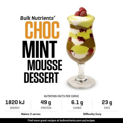 Choc Mint Mousse Dessert recipe from Bulk Nutrients 