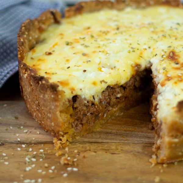 High Protein Low Carb Cheesy Keto Meat Pie recipe from Bulk Nutrients