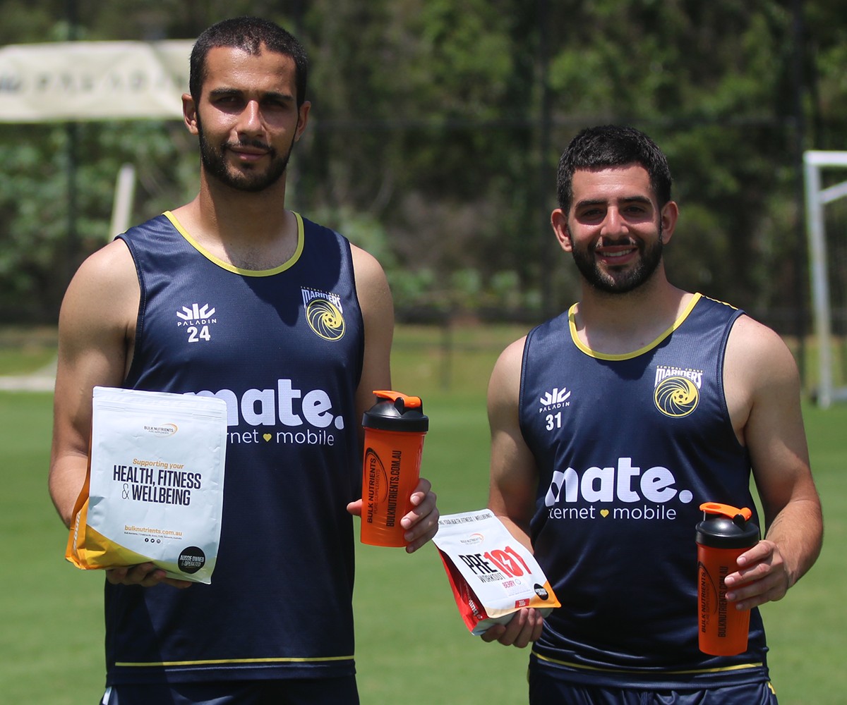 Bulk Nutrients Central Coast Mariners Partnership Announcement Two Players with Pre Workout 101