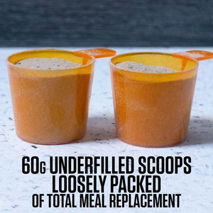 Dosage size - 60g underfilled scoops loosely packed of Total Meal Replacement