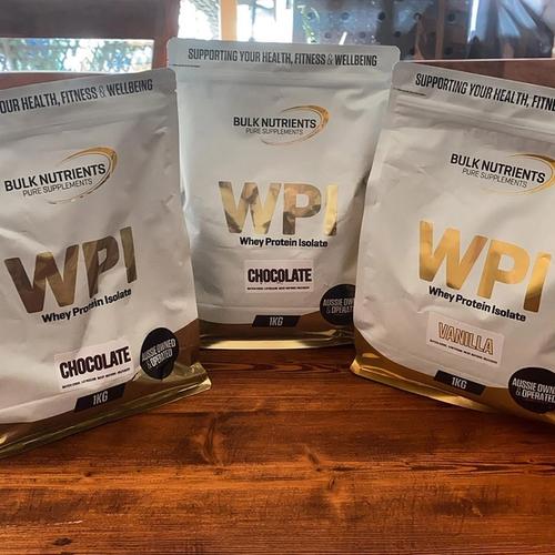 Bags of Chocolate and Vanilla WPI Protein - photo courtesy of @mitchfletcherpt