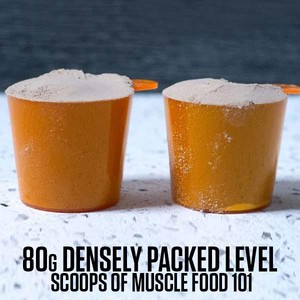 MF101 - Dosage size - 80 grams (approx. 2 densely packed level scoops) of Muscle Food 101