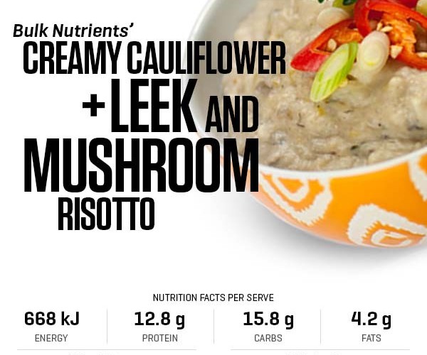 Creamy Cauliflower, Leek and Mushroom Risotto recipe from Bulk Nutrients
