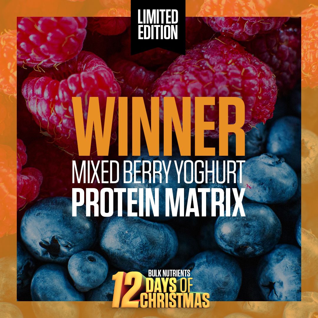 Bulk Nutrients' 12 Days of Christmas 2020 Winners: Protein Matrix+ in Mixed Berry Yogurt
