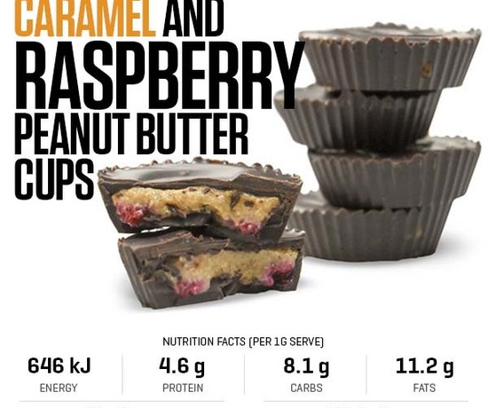 High Protein Caramel and Raspberry Peanut Butter Cups recipe from Bulk Nutrients