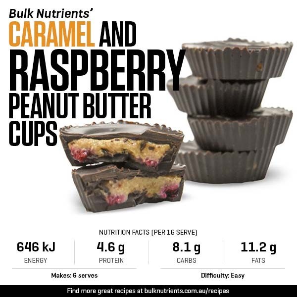 High Protein Caramel and Raspberry Peanut Butter Cups recipe from Bulk Nutrients