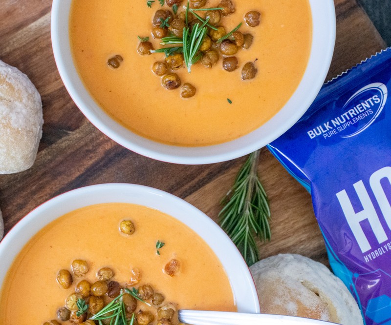 High protein Classic Winter Roast Vegetable Soup recipe from Bulk Nutrients