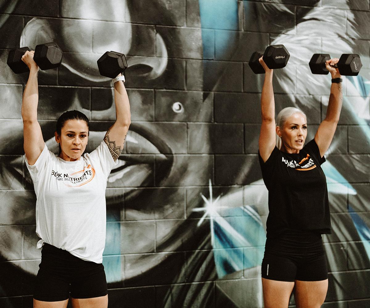 BN Ambassadors Tammie Sarkozy and Tarran Lee in the gym with weights