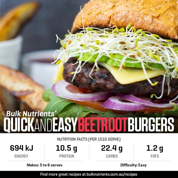 Quick and Easy Beetroot Burgers recipe from Bulk Nutrients
