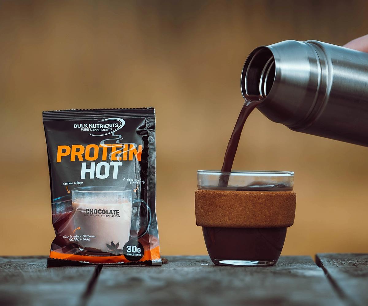 Protein Hot Chocolate being poured into a cup