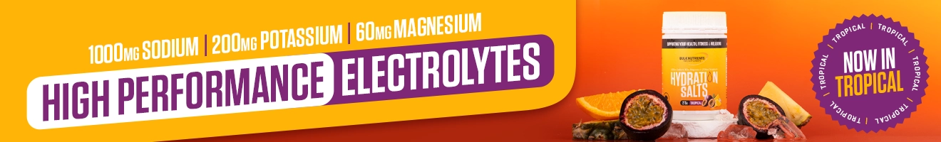 1000mg of Sodium, 200mg of Potassium, 60mg of Magnesium, high performance electrolytes salts now in Tropical flavour