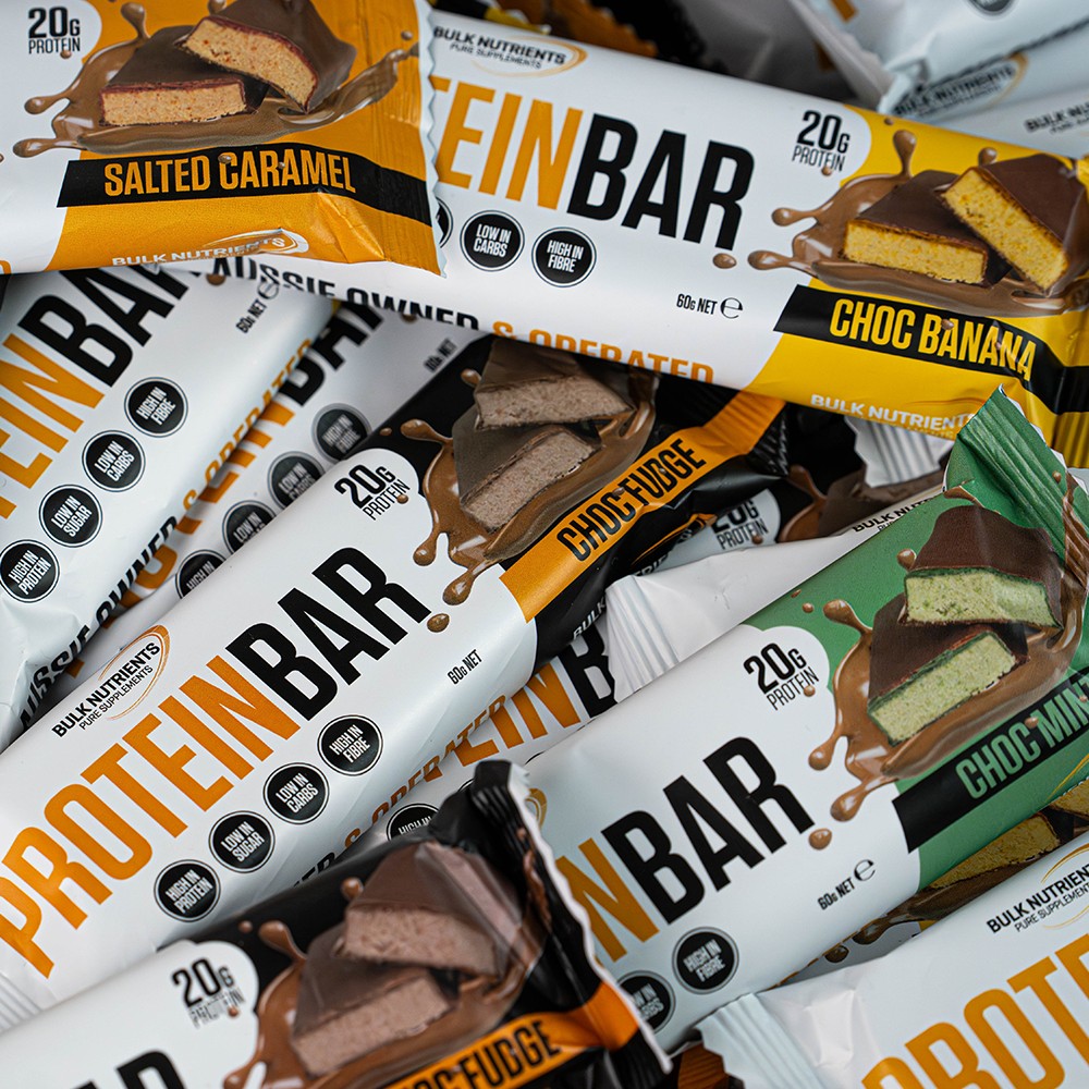 Bulk Nutrients Protein Bar Single, four flavours Choc Fudge, Salted Caramel, Chco Banana and Choc Mint