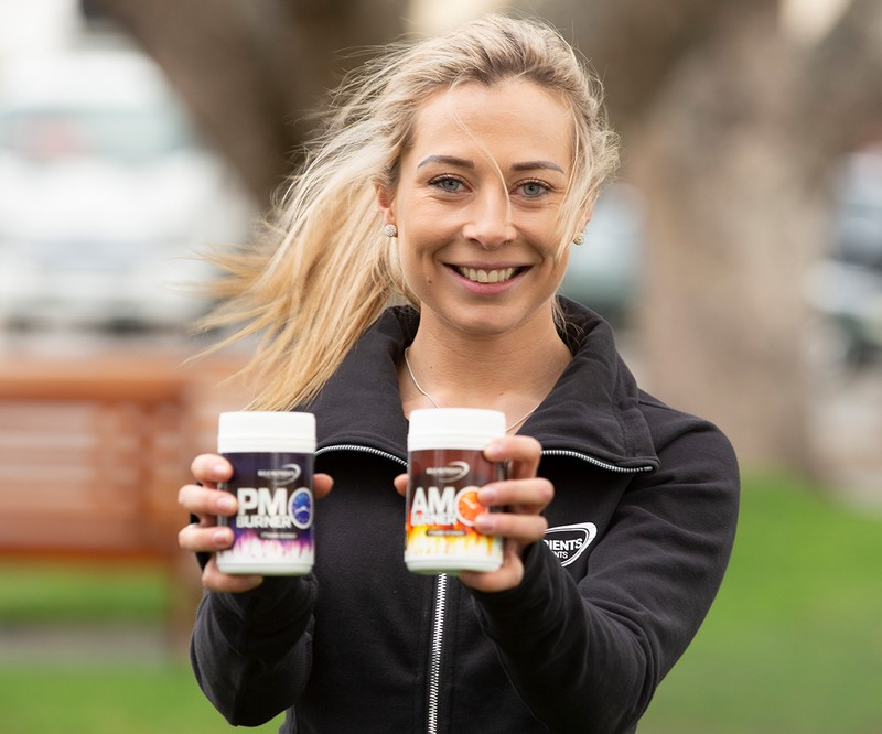 Bulk Nutrients Ambassador Nicole Frain with AM and PM Burner