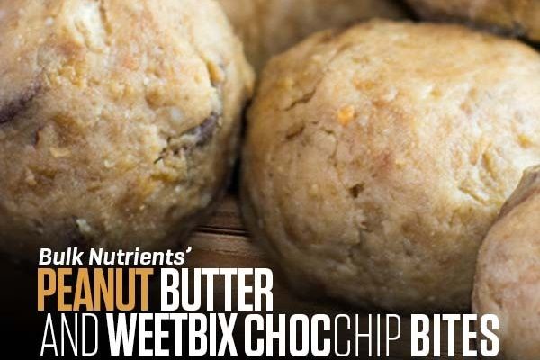 High Protein Peanut Butter and Weetbix Choc Chip Bites recipe from Bulk Nutrients