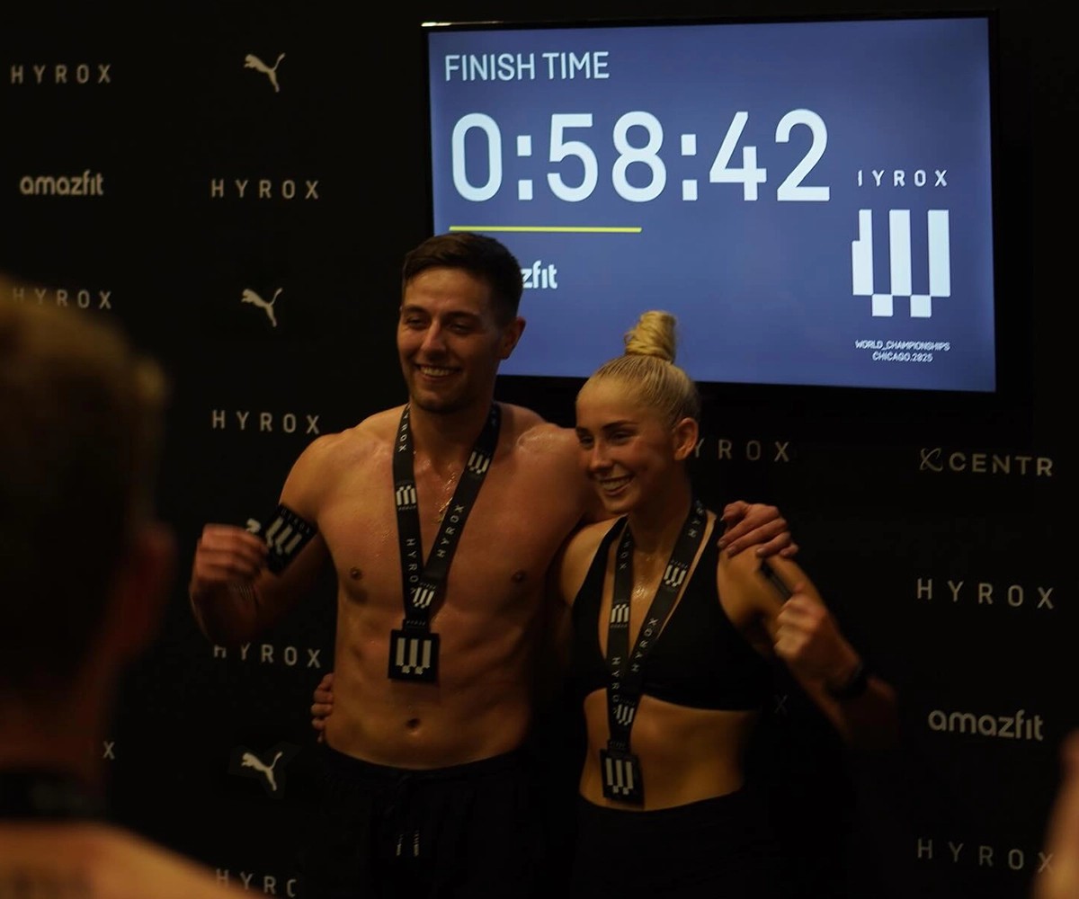 Bulk Nutrients Ambassador Ryan Hoffman with Hyrox finishing screen mixed comp