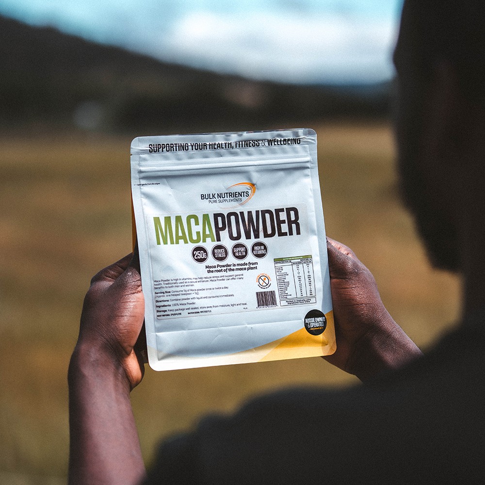 Maca Powder is made from the root of the maca plant. Maca root is also known as Lepidium Meyenii, part of the Cruciferae family of plants, which are reddish roots like radishes.