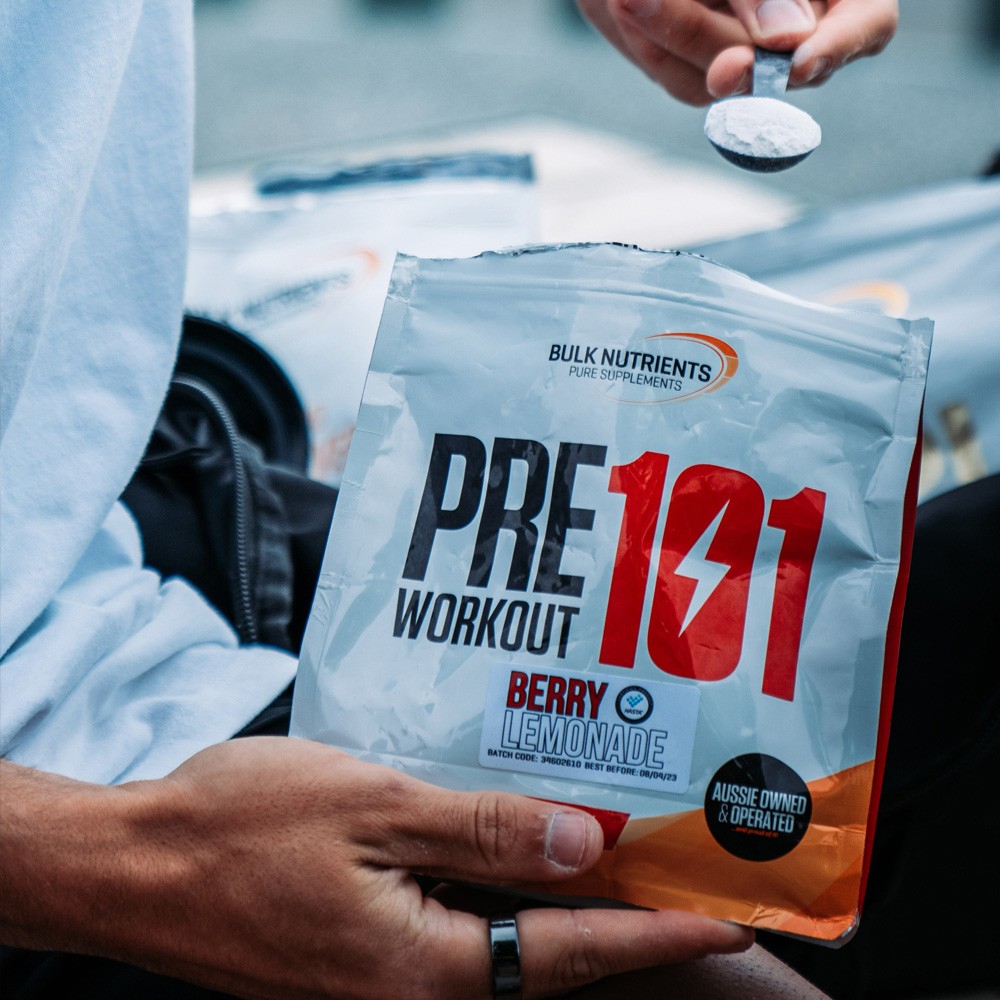Bulk Nutrients' Pre Workout 101 Berry Lemonade HASTA scoop