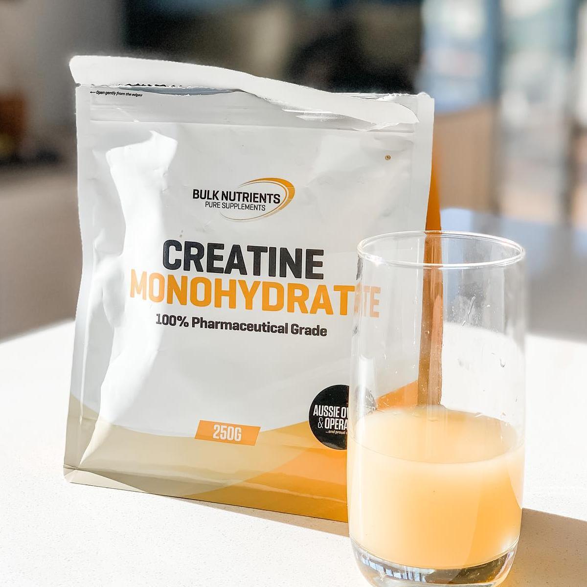 Bulk Nutrients' Creatine Monohydrate in a glass