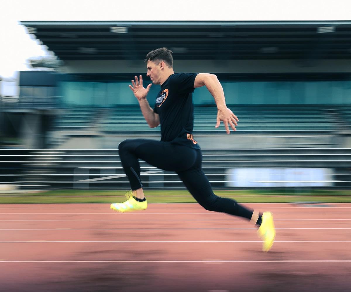 BN Ambassador Jacob Despard running fast on the track