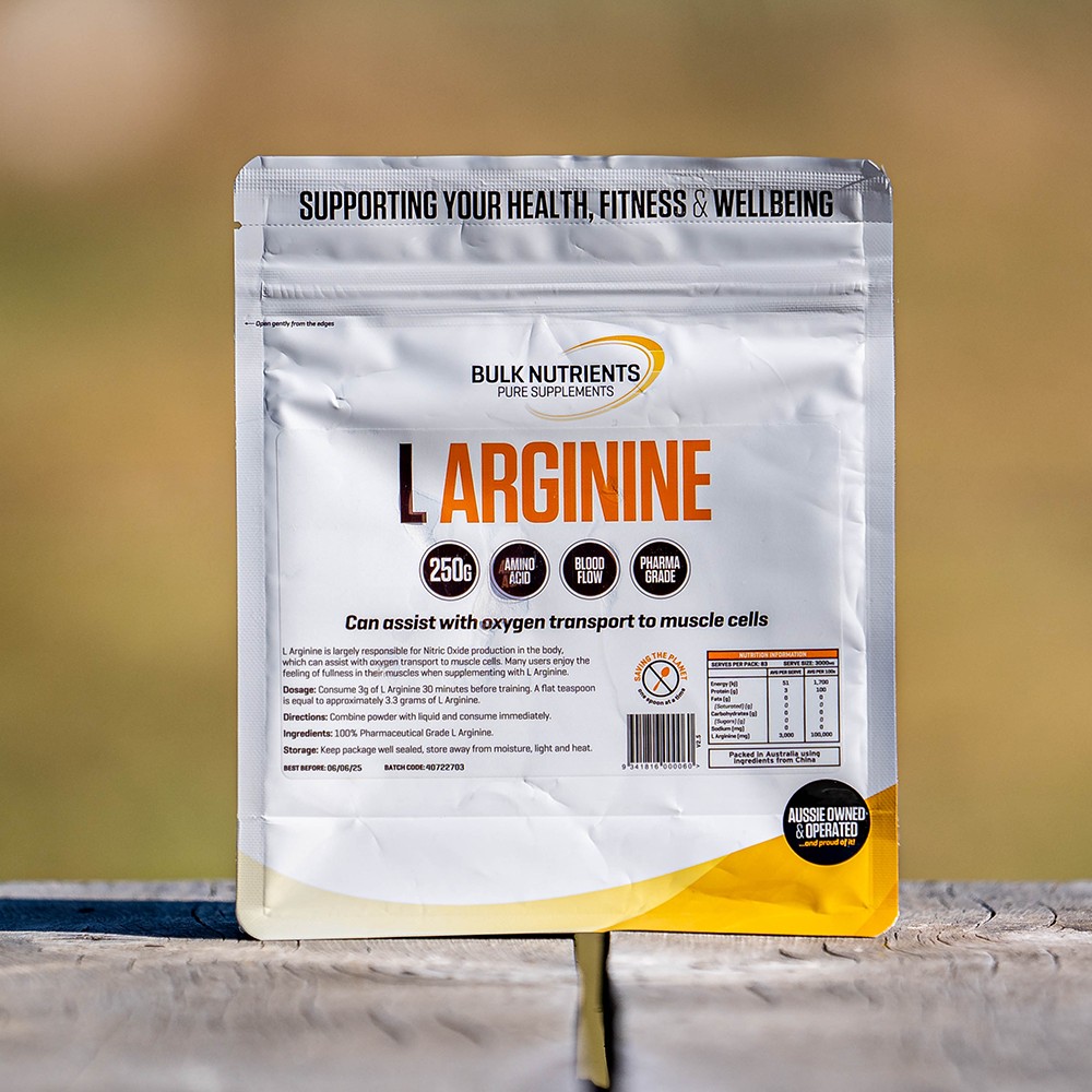 Bulk Nutrients' L Arginine a non essential amino acid naturally found in red meat fish and dairy