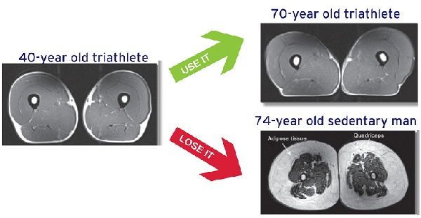 40 year old triathlete vs. 70 year old triathlete and 74 year old sedentary man