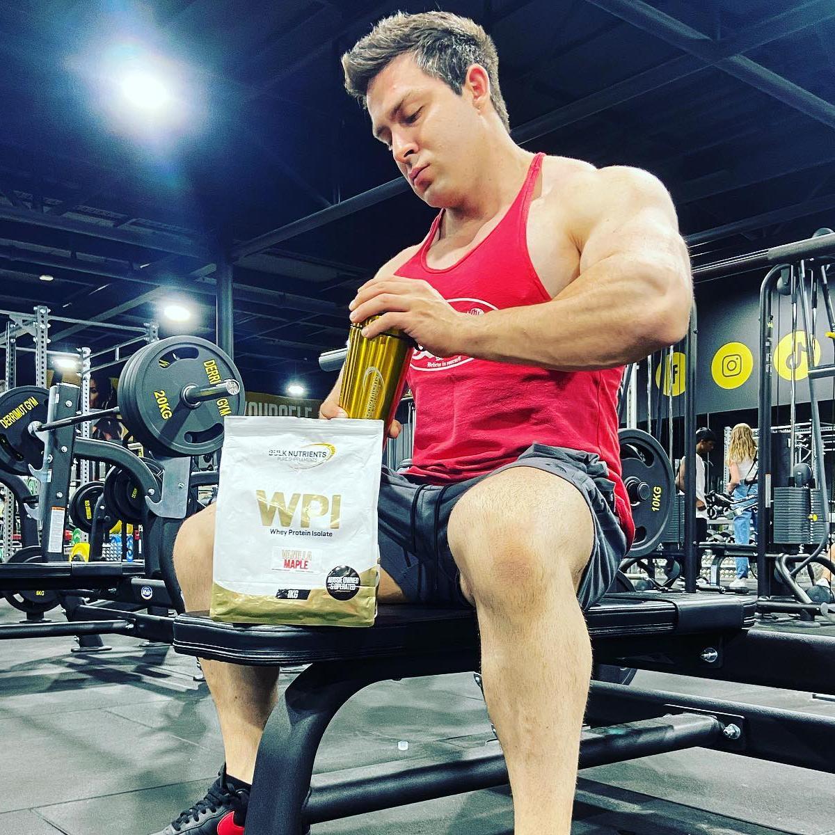 Bulk Nutrients Ambassador Dominic Mitiolo with a bag of WPI