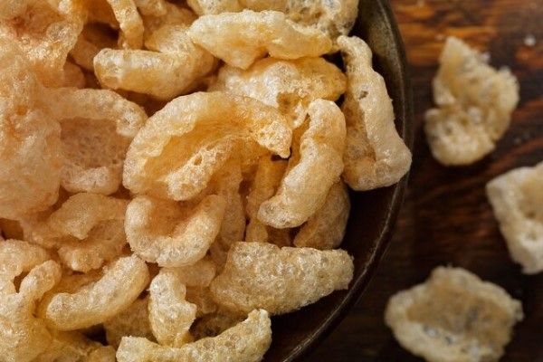 Pork Crackling crisps -- low calorie treats   
