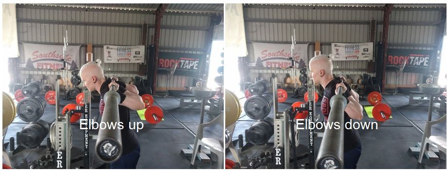 Elbow position during a squat.