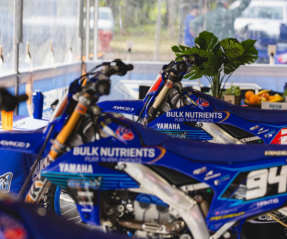 WBR Yamaha team - close up side shot of two bikes