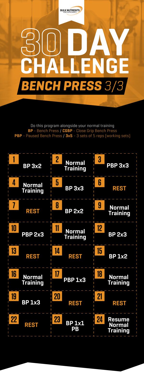 Bulk Nutrients 30 day bench press challenge workout sheet part 3/3