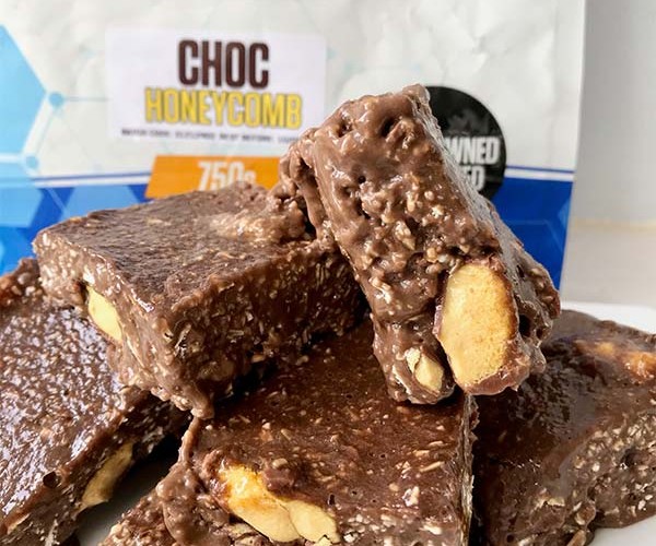 High protein Choc Honeycomb Collagen Cheesecake Squares recipe from Bulk Nutrients