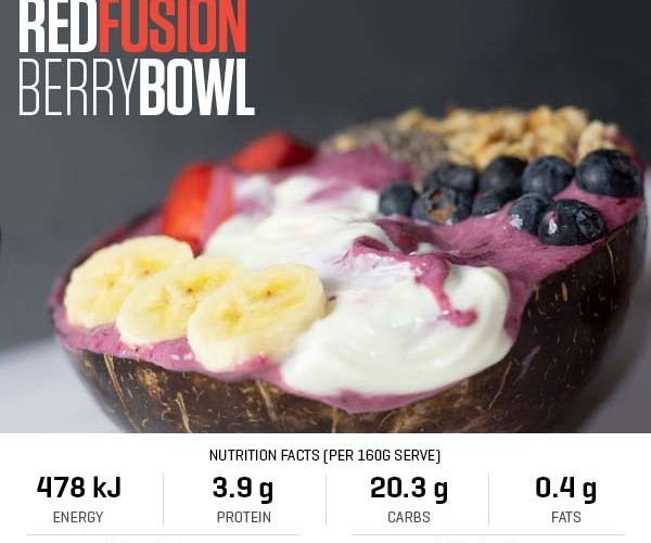 Protein Red Fusion Berry Bowl recipe from Bulk Nutrients