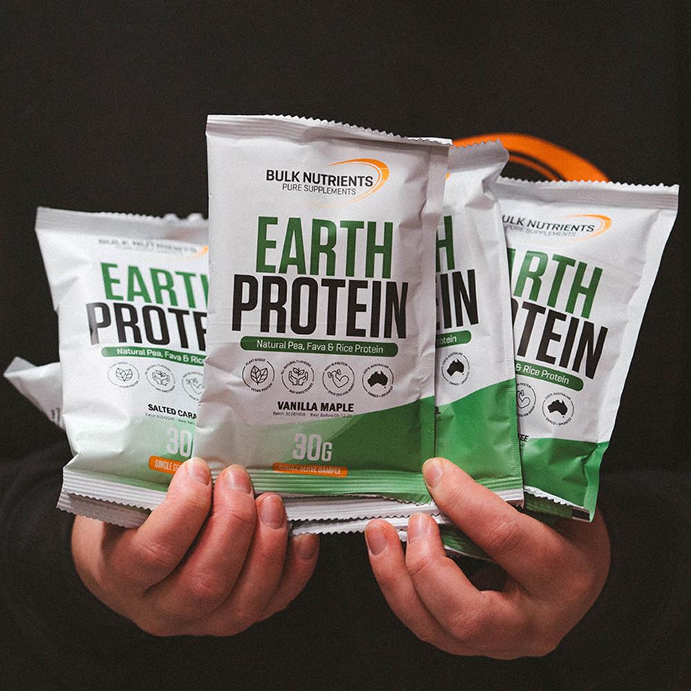 Bulk Nutrients' Earth Protein Sample Pack consists of 7 handy single serve sachets and its a great way to try our most popular plant based protein
