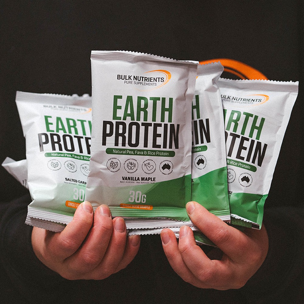 Bulk Nutrients' Earth Protein Sample Pack consists of 7 handy single serve sachets and its a great way to try our most popular plant based protein