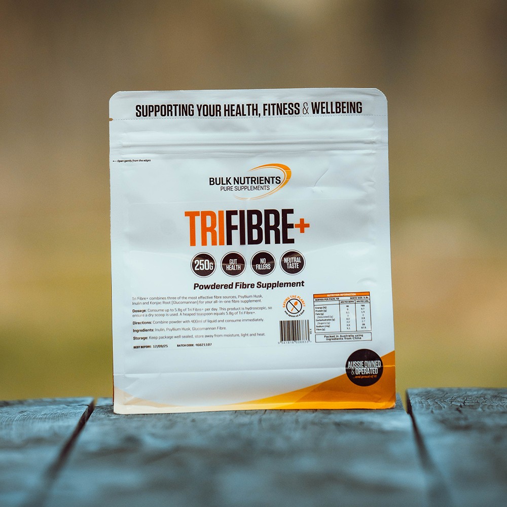 Bulk Nutrients' Tri Fibre+ combines three of the most effective fibre sources, Psyllium Husk, Inulin and Konjac Root (Glucomannan) for your all-in-one fibre supplement.