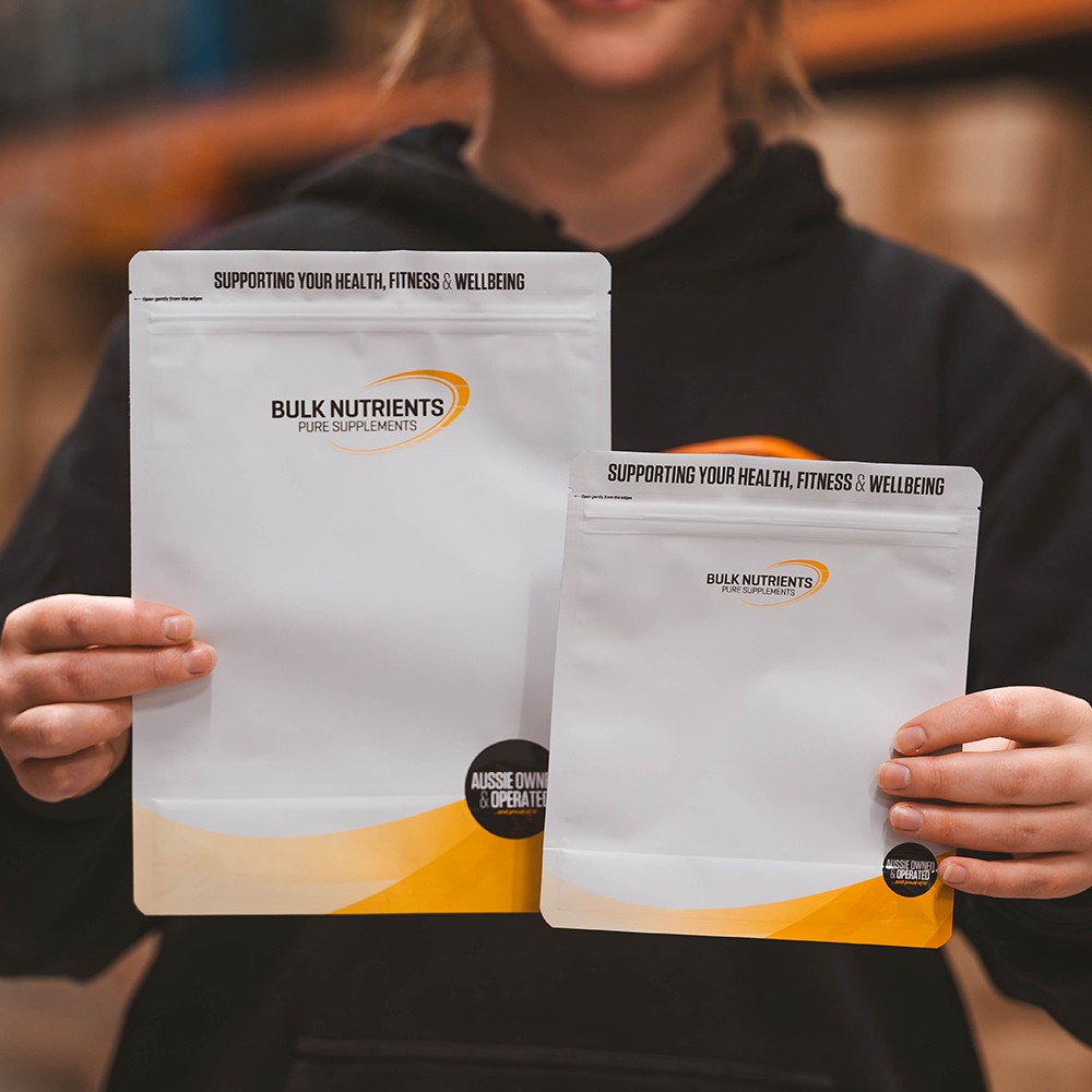 Bulk Nutrients' Pouch 250g and 1kg side by side