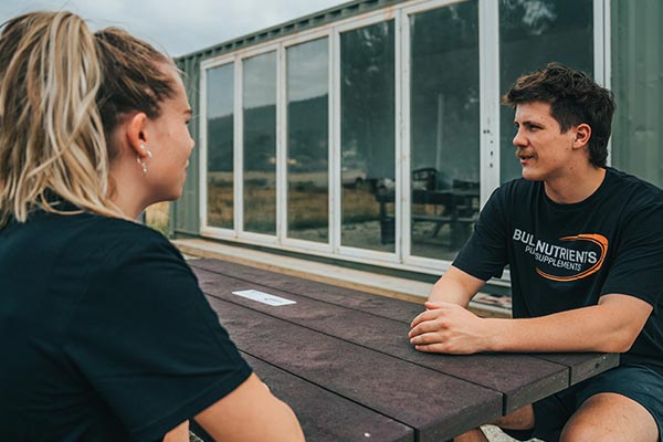 The REDcycled packaging gets taken to Replas and turned into products like bollards, decking, fencing, signage, and even outdoor furniture, like this great bench at the Bulk Nutrients warehouse.
