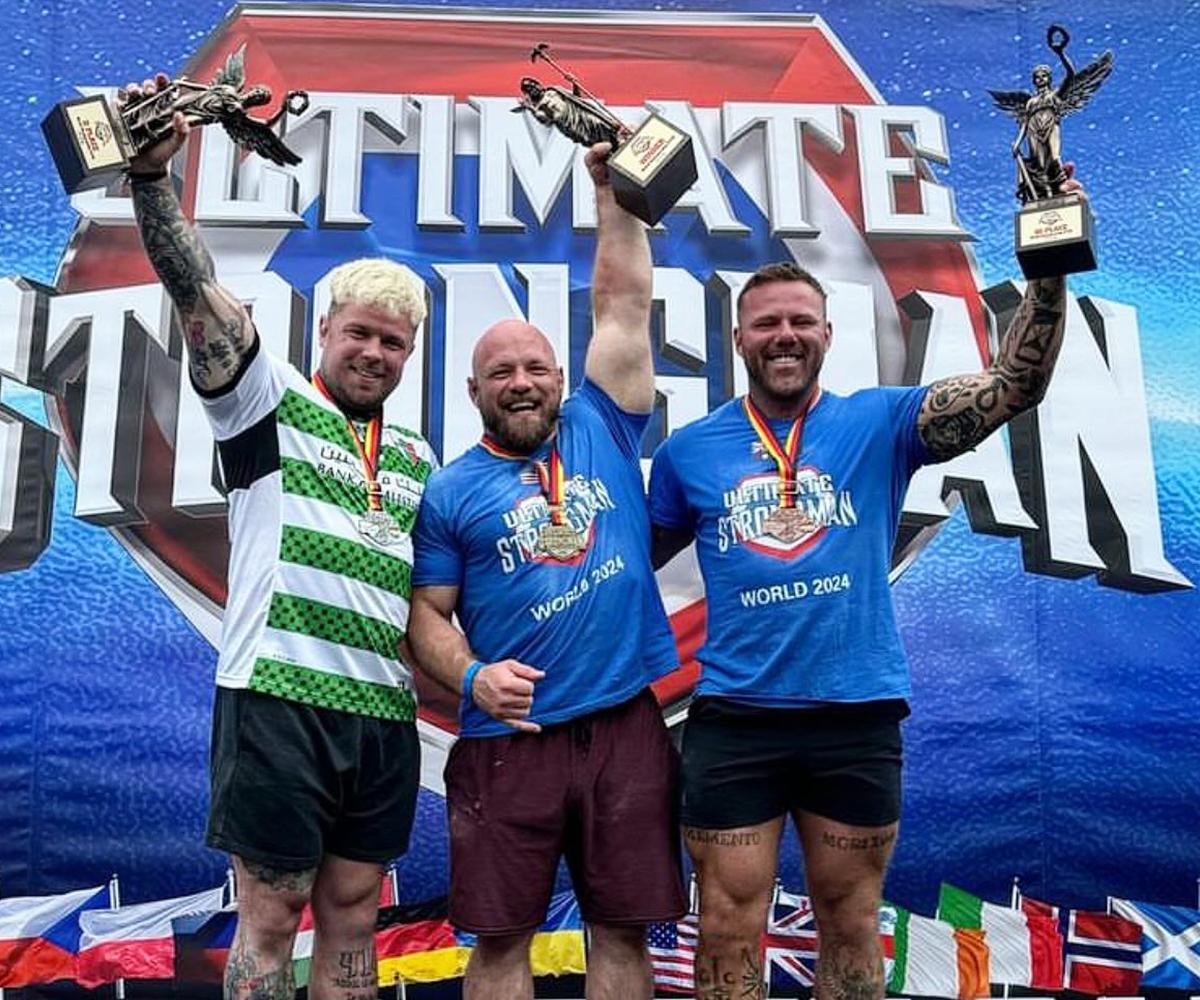 Bulk Nutrients Ambassador Tyson Morrissy at Ultimate Strongman Worlds podium 2024
