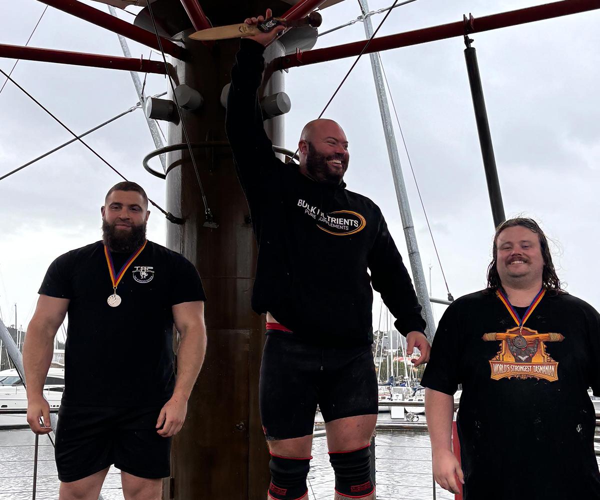 Bulk Nutrients Ambassadors Macauley Tinker winning Worlds Strongest Tasmania 2024