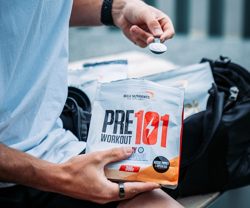 Bulk Nutrients Ambassadors Jacob Despard with Pre Workout 101. Available in 396g pouches and a range of great flavours.