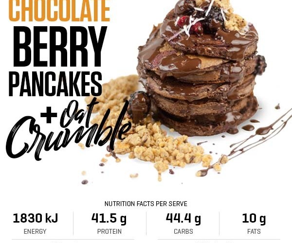 Chocolate Berry Pancakes with Oat Crumble recipe from Bulk Nutrients