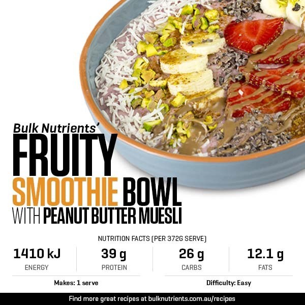 Fruity Smoothie Bowl with Peanut Butter Muesli recipe from Bulk Nutrients