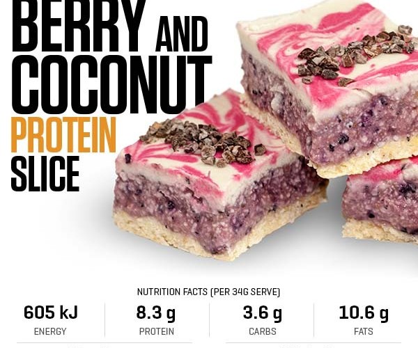 Berry and Coconut Protein Slice recipe from Bulk Nutrients