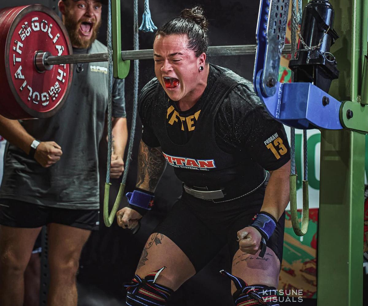 BN Ambassador Sarah Rainbow pumped after big squat