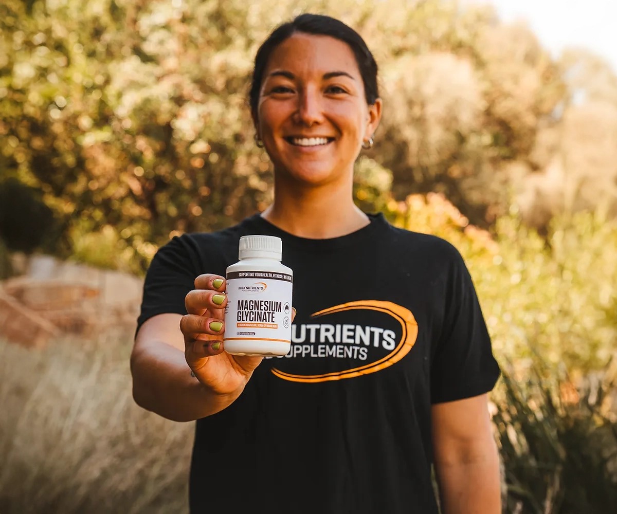 Bulk Nutrients Magnesium Glycinate Capsules being held