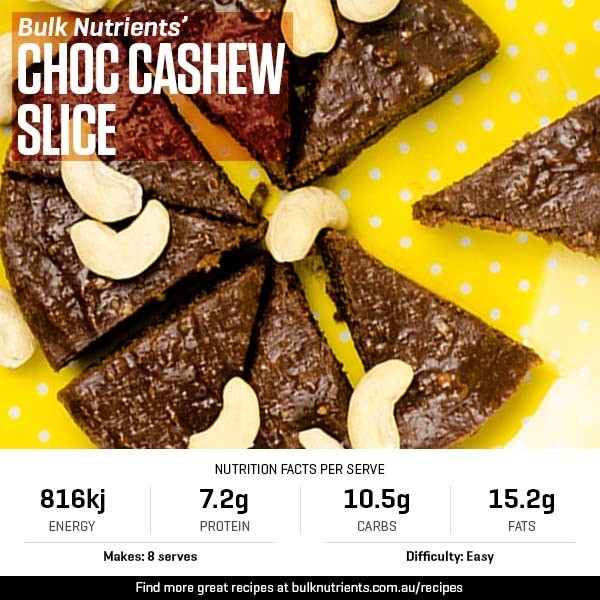 Choc Cashew Slice recipe from Bulk Nutrients