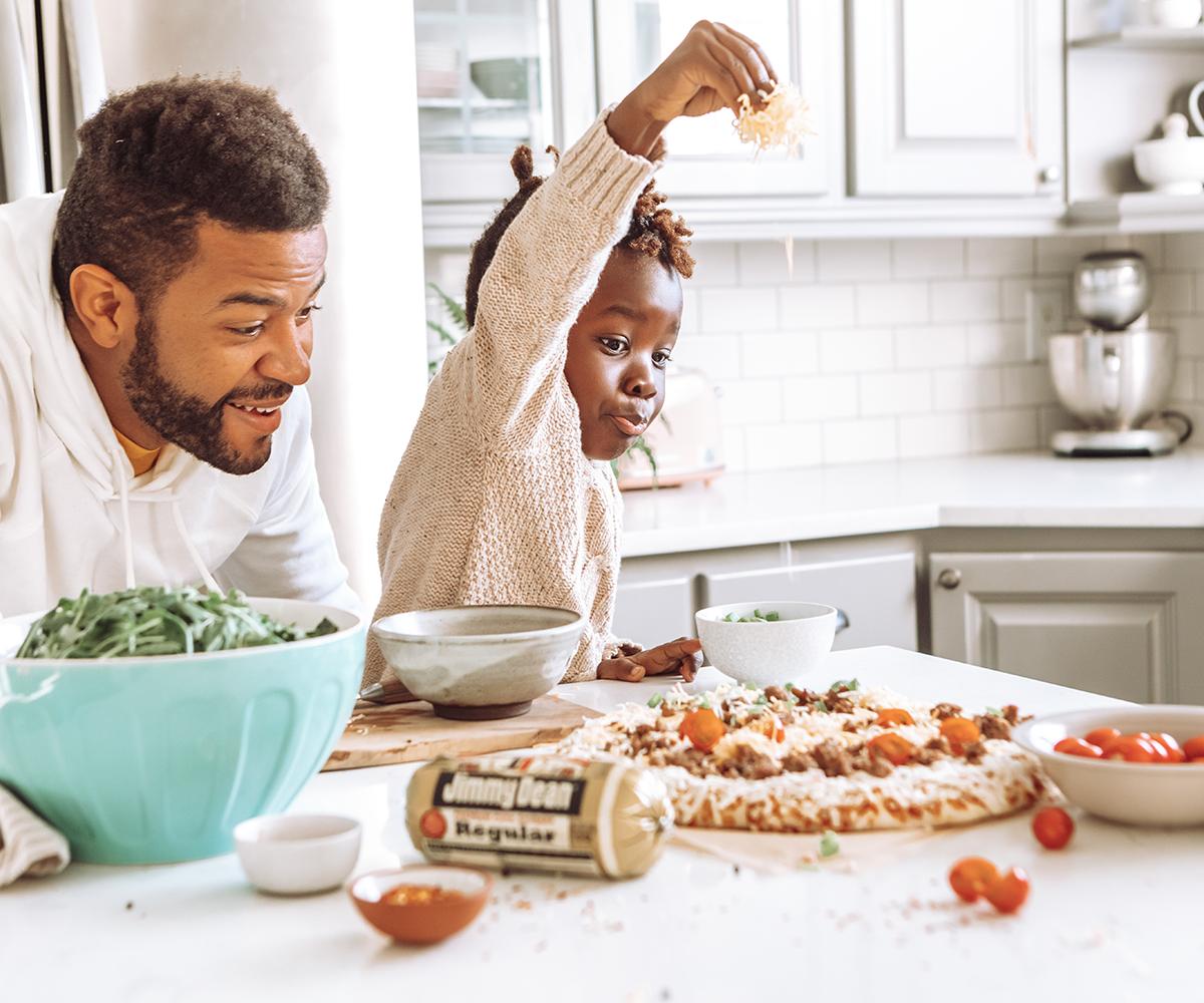 Family time and pizza making. Did you ever make home-made pizzas as a kid? I still do! :) Photo by Jimmy Dean